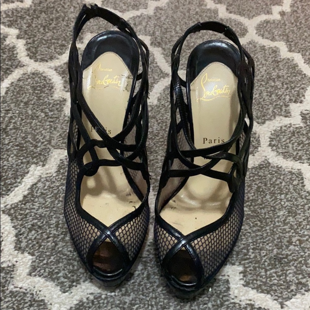 Christian louboutin platform mesh sling back pump